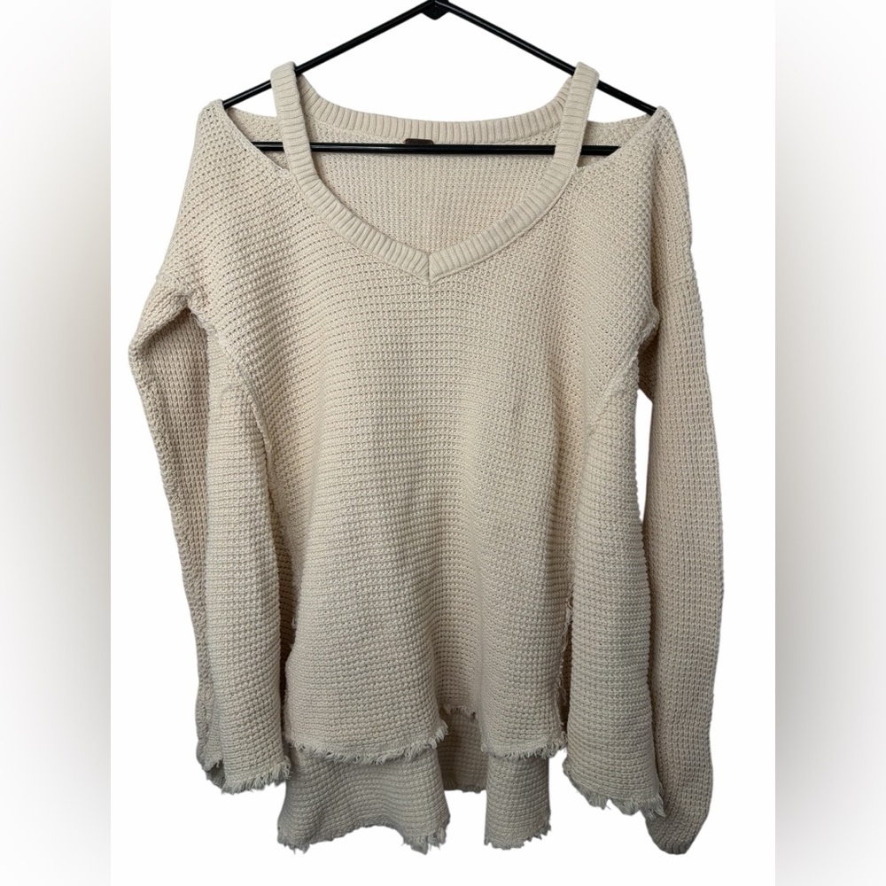 Free People Moonshine Cold Shoulder Long Sleeve In Oatmeal Asymmetrical